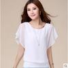 Nuovo Top Estivo da Donna in Chiffon con Maniche a Pipistrello, Scollo Rotondo, Casual, Elegante, alla Moda