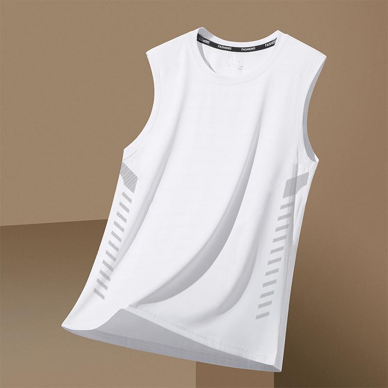 Men's Plus Size Ice Silk Quick-Dry Sleeveless Tank Top for Running and Summer.