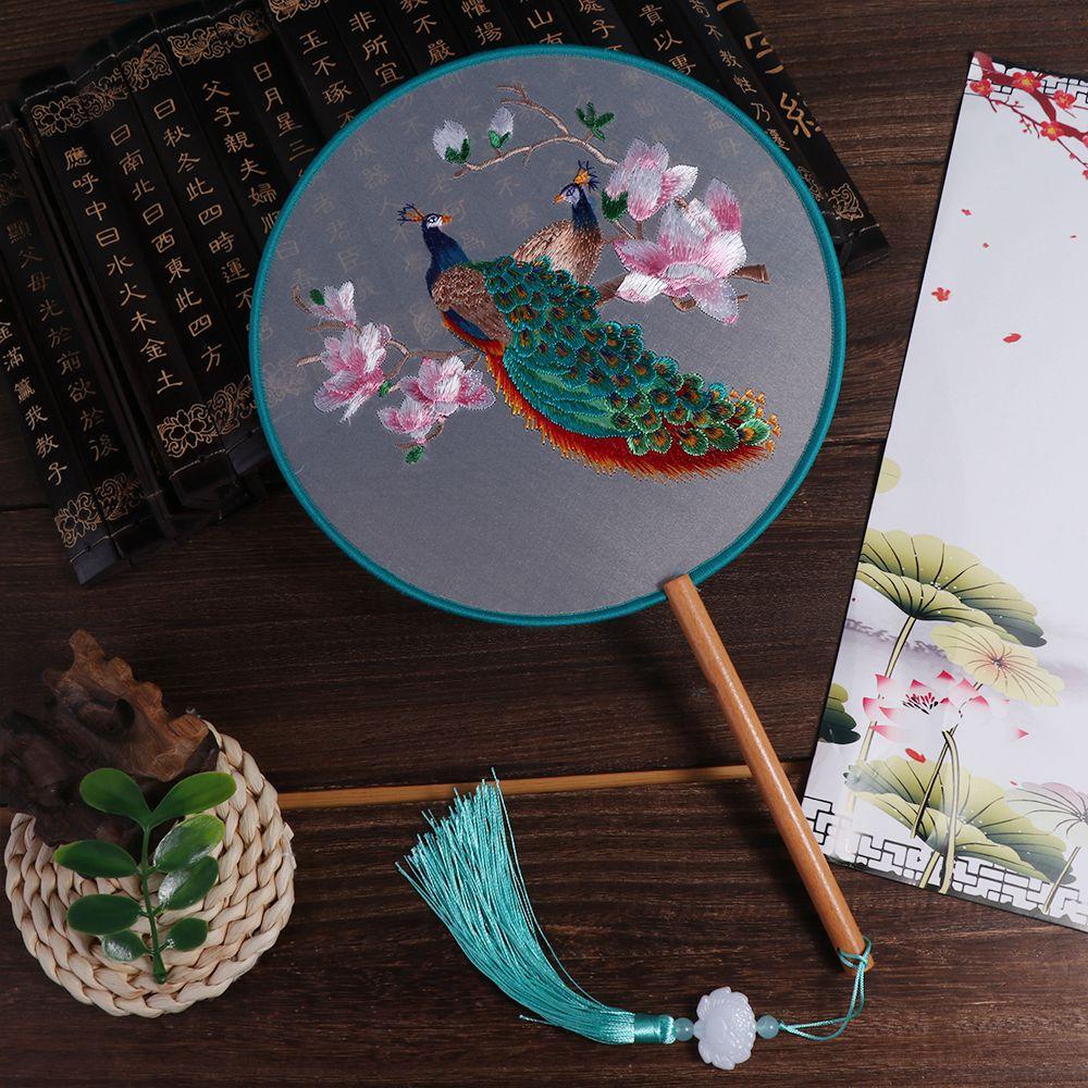 Vintage Chinese Style Chinese Style Fan Handheld Tassels Embroidery Fan Floral Pattern Translucent Silk Fan Photography Prop