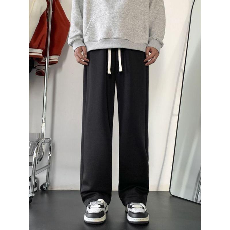 Mens Retro Straight Leg Sweatpants - American Style Loose Casual Pants Fall Striped Micro Elastic