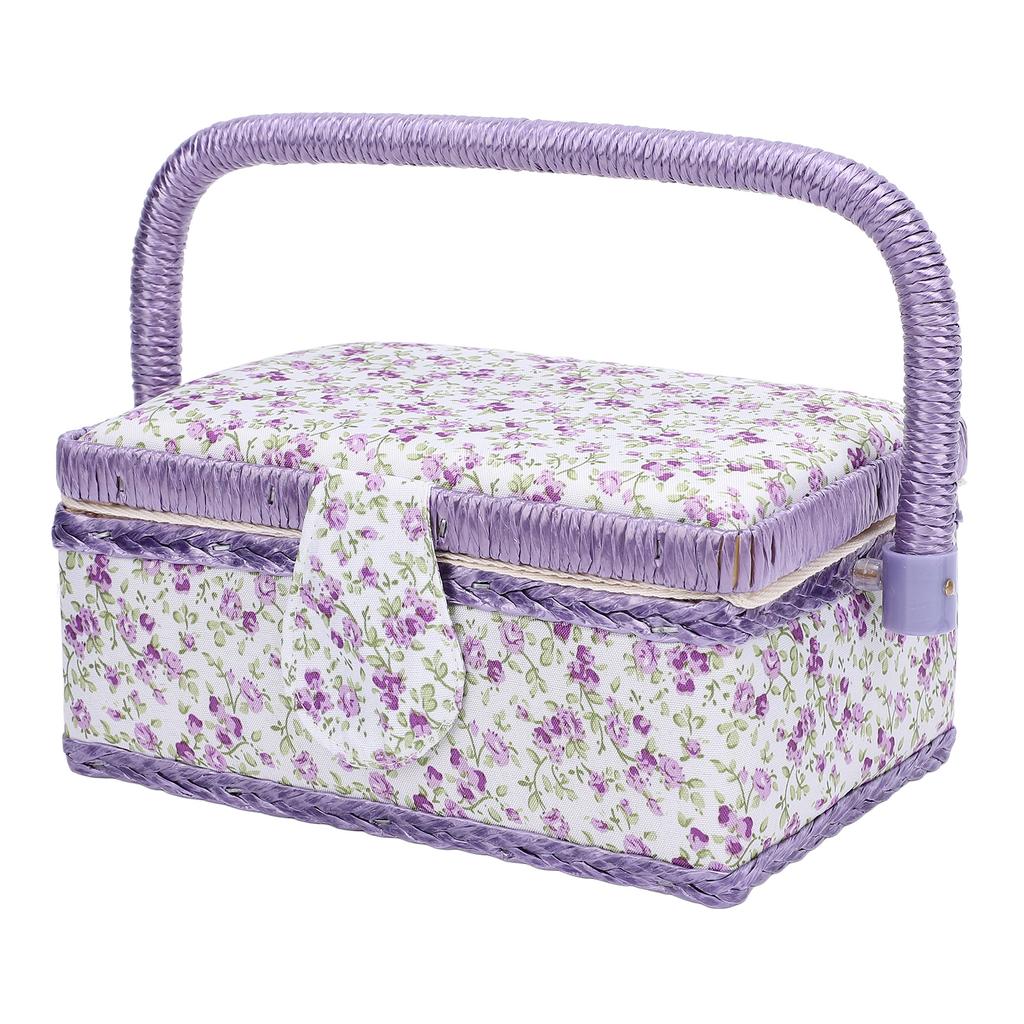 Sewing Tool Basket with Removable Tray Portable Needlework Tool Organizer for Thread Scissors Spool