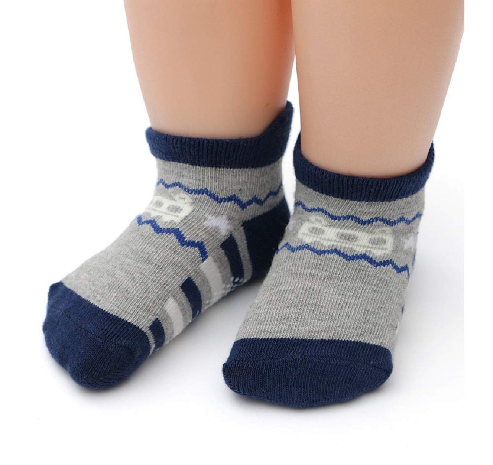12er Set Kurzsocken mit Fahrzeug Crew Length Socks [Eiho] Jungensocken Jungen Anti-Rutsch Knöchelsocken, (Fahrzeuge für Jungen, 12-14cm)