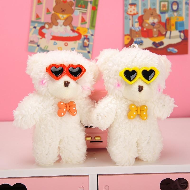 Cute Plush Bear Keychain Cartoon Blush Bear Pendant Keyring Animal Toy Couple Key Rings Hanging Ornament for Phone