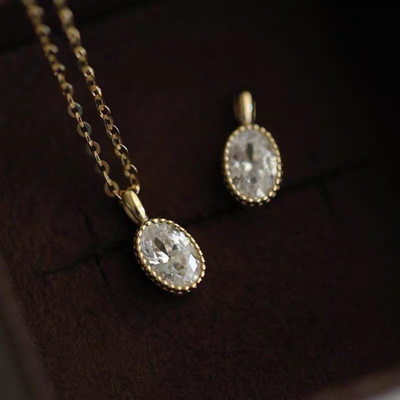 925 Sterling Silver 18K Gold-Plated Mermaid's Tears Oval Pendant Necklace with Micro-Paved Design