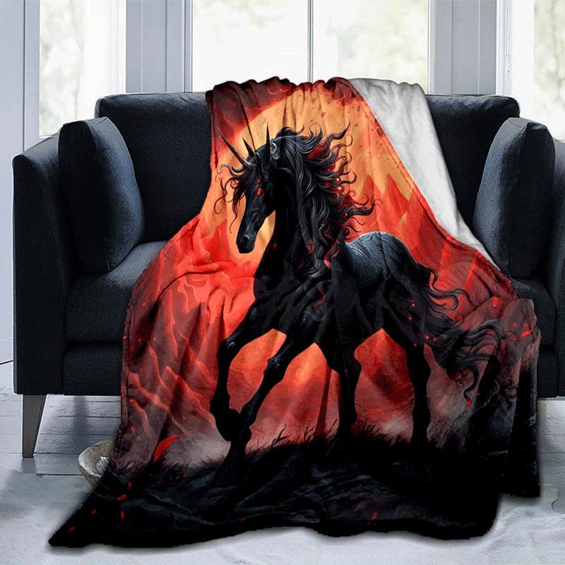 

1pc Horse Printing Lightweight Flannel Blanket, Comfortable and Warm Blanket, for Camping Sofa Bed and Couch Office, Gift 100x150cm