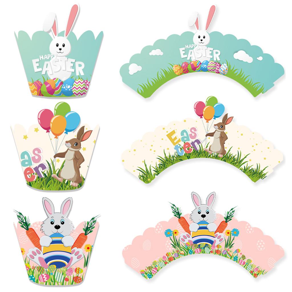 6/12pack Cartoon Easter Bunny Cupcake Wrappers Rabbit Egg Cake Topper for Easter Spring Party birthday Decor Dessert Supplies