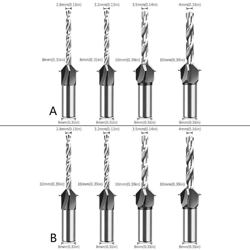 4 Piece 4 Flute Twist Countersink Drill Bits 1/4" Hexagonal Shank Set with Adjustable Depth Stop for Wood Plastic Drill