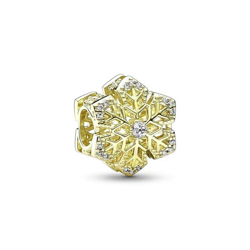 Sparkling Gold Plated Snowflake Collection Charm Bead Charms Icy Snowflake Drop Pendant Festive Snowflake Bead Charms Compatible With Authentic Bracel