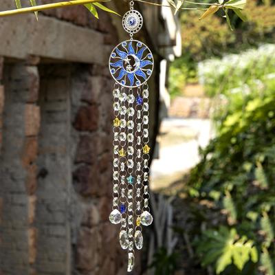 Creativity Devil's Eye Suncatcher with Blue Crystal and Teardrop Prism Intricate Rainbow Maker Hanging Ornament for Window Bohemian Home Garden Decor