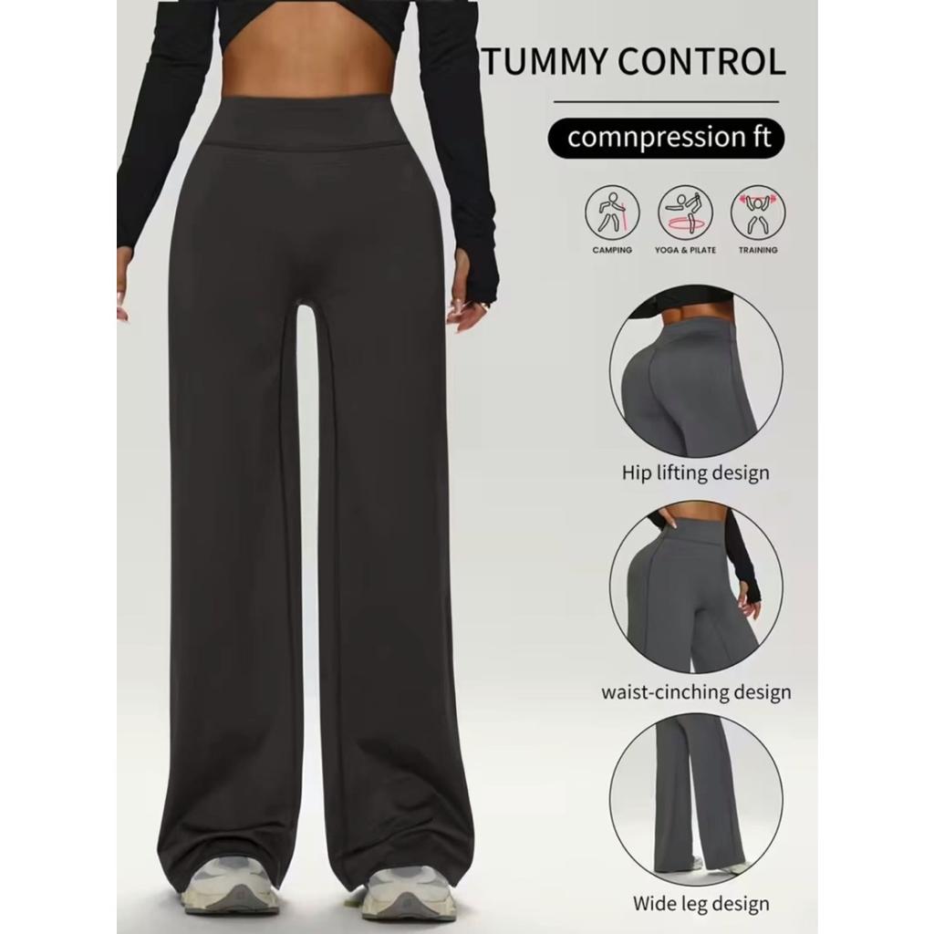 Ladies High-Waisted Wide-Leg Yoga Pants Solid Color Elastic Waistband Comfortable Fabric for Outdoor Fitness