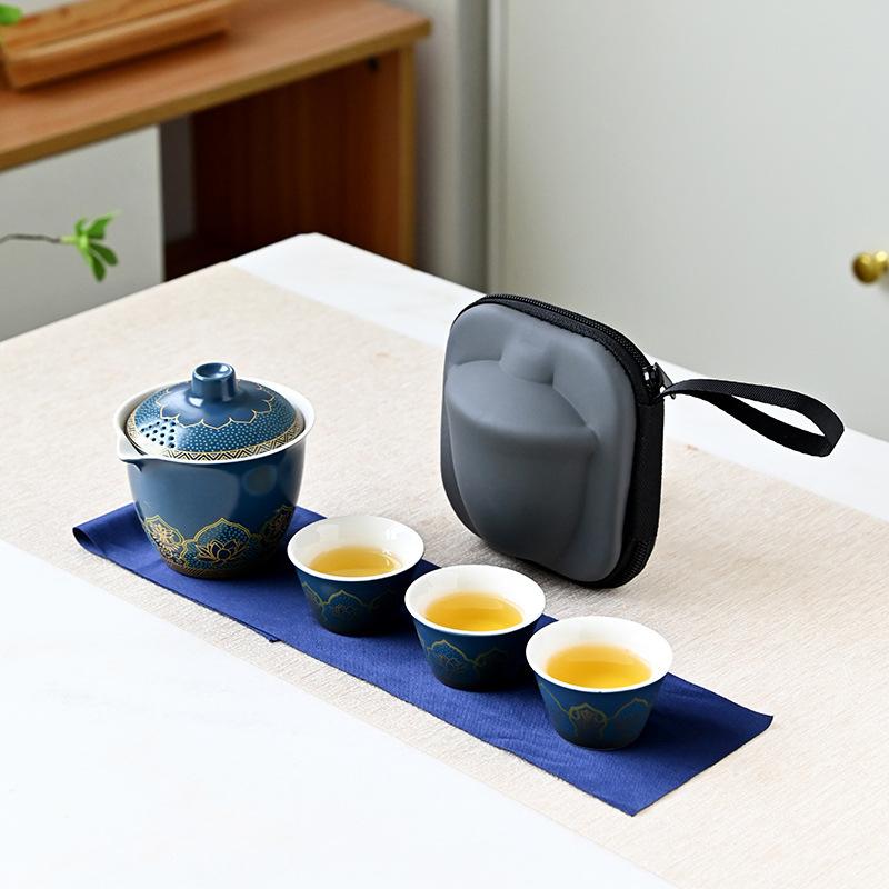 Japanese Outdoor Travel Kung Fu Ancient Rhyme Tea Set Teapot Ceramic Express Cup Portable Gift