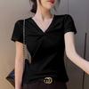 Chic V-Neck Slim Fit Women's Short Sleeve T-shirt - Summer Versatile Design