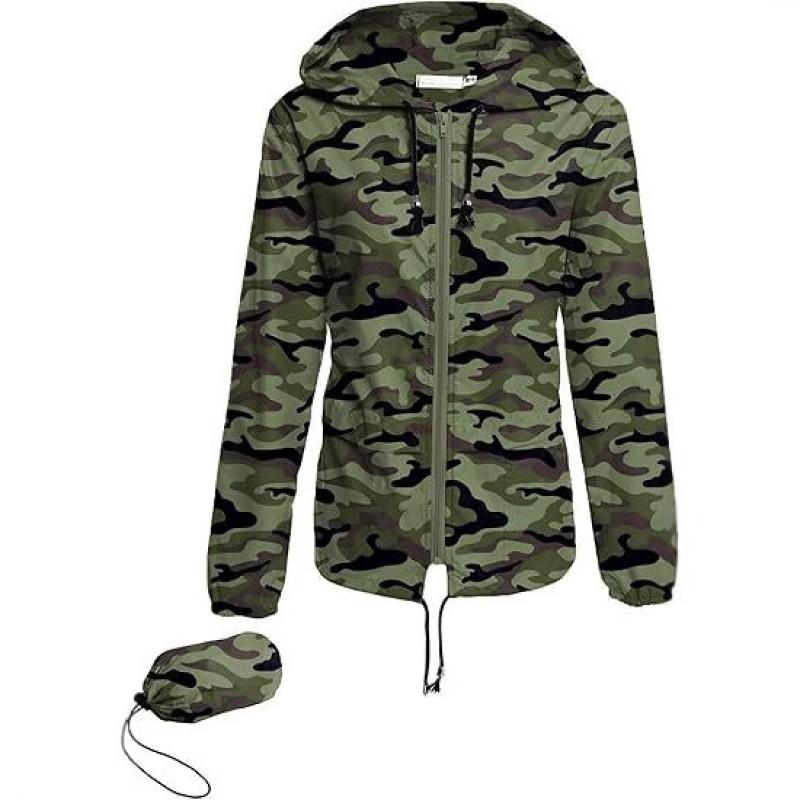 Womens Lightweight Hooded Zip-Up Jacket Hiking Outdoor Rain Protection Sport Casual Wear