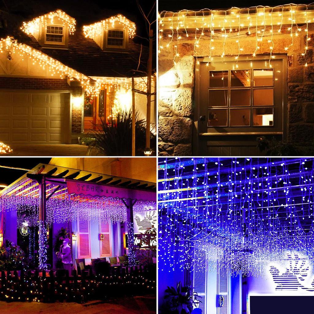 Outdoor Waterproof LED Starry Icicle Fairy String Lights - Holiday Flashing Curtain Decoration