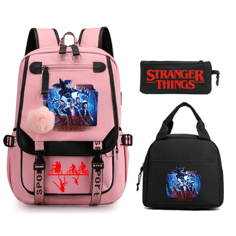 Trend Stranger Things Children'S Backpack Combination Three-Piece Male And Female Versatile Student School Bag