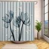 1Pc Elegant Blue Flower Shower Curtain With Hooks - Artistic Floral Design For Bathroom Decoration, Suitable For Home And Hotel