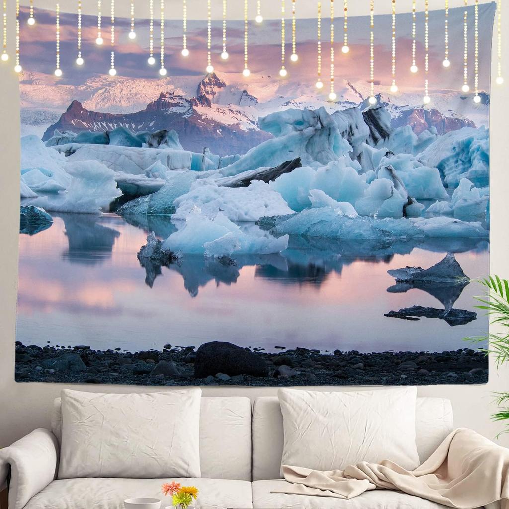 White Winter Snow Wall Tapestry, Colorful Three Wall Hanging Large Tapestry Decoration Polyester Fiber White Hem Around for Dorm