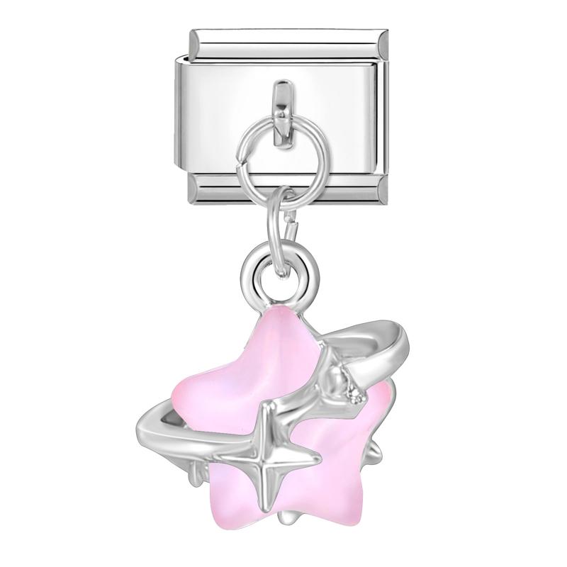 Zircon Colorful Crystal Butterfly Heart Flower Pendant Italian Charm Link Fit 9mm Bracelet Stainless Steel Women DIY Making Gift