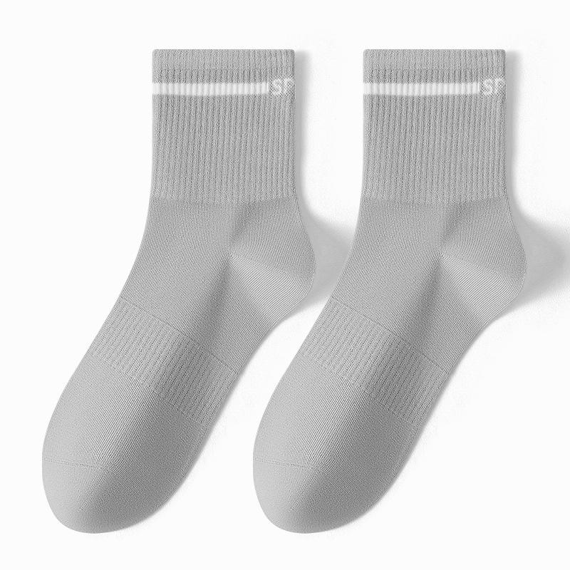 Men's Autumn and Winter Single Bar Striped Jacquard Right Angle Breathable Mid Calf Cotton Socks