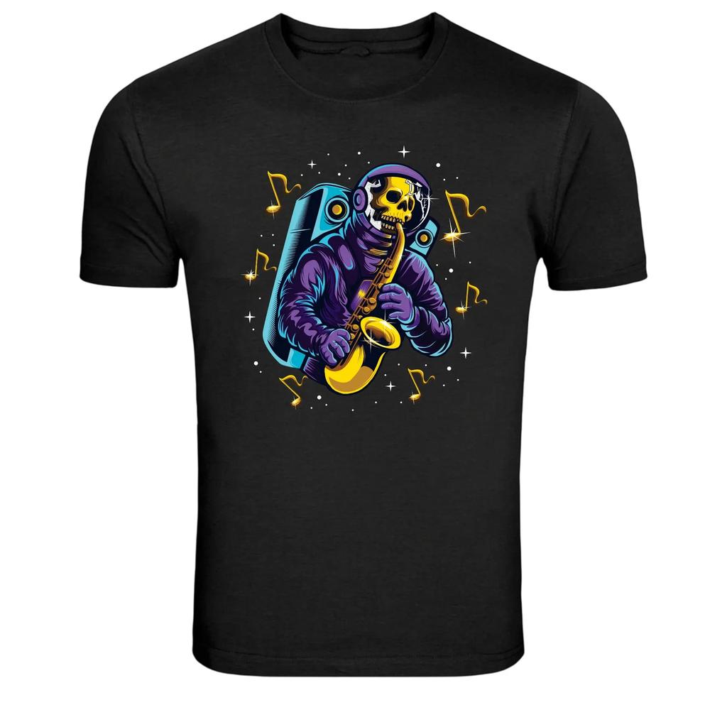 Astronaut Skeleton Playing Saxophone Graphic T-Shirt