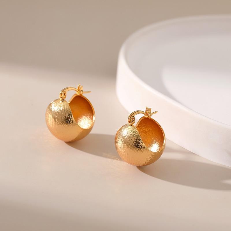 Gold Plated Textured Hollow Half Ball Hoop Earrings