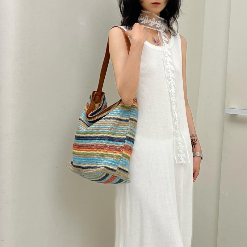 Woven Bag for Women Casual Underarm Bucket Bag Large-capacity Commuter Single-shoulder Bag Casually