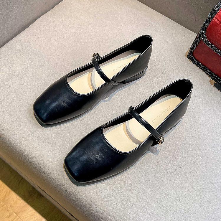 

Французские туфли на плоской подошве Mary Jane Shoes Fashion One-Word Buckle Strap Square Head Shallow Mouth Shoes Women 36 чёрный