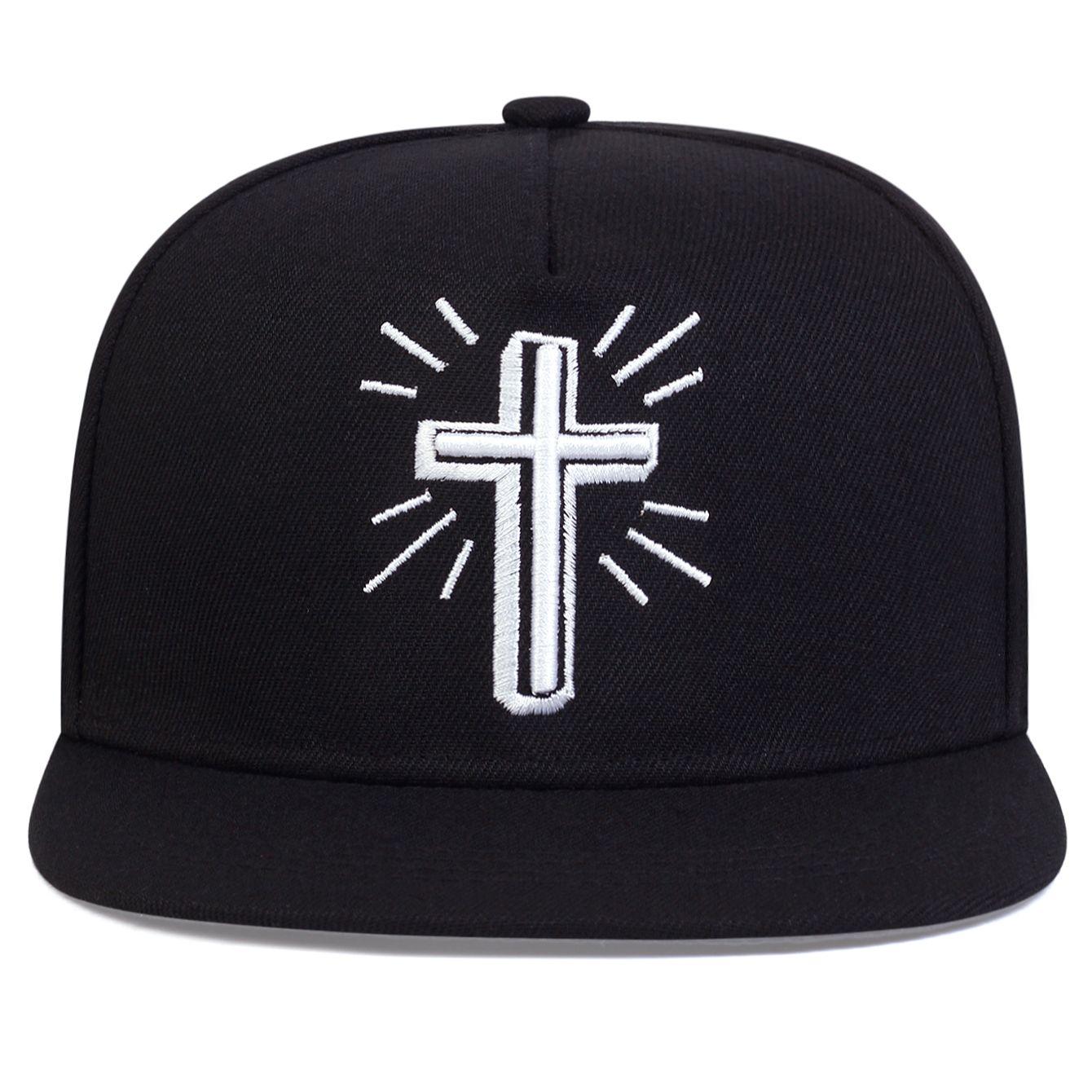 Modische Hip Hop Baseballkappe Jesus Kreuz Stickerei Trucker Kappen Baumwolle Snapback Hut Outdoor Sonnenhüte Sport Freizeitkappen One Size black