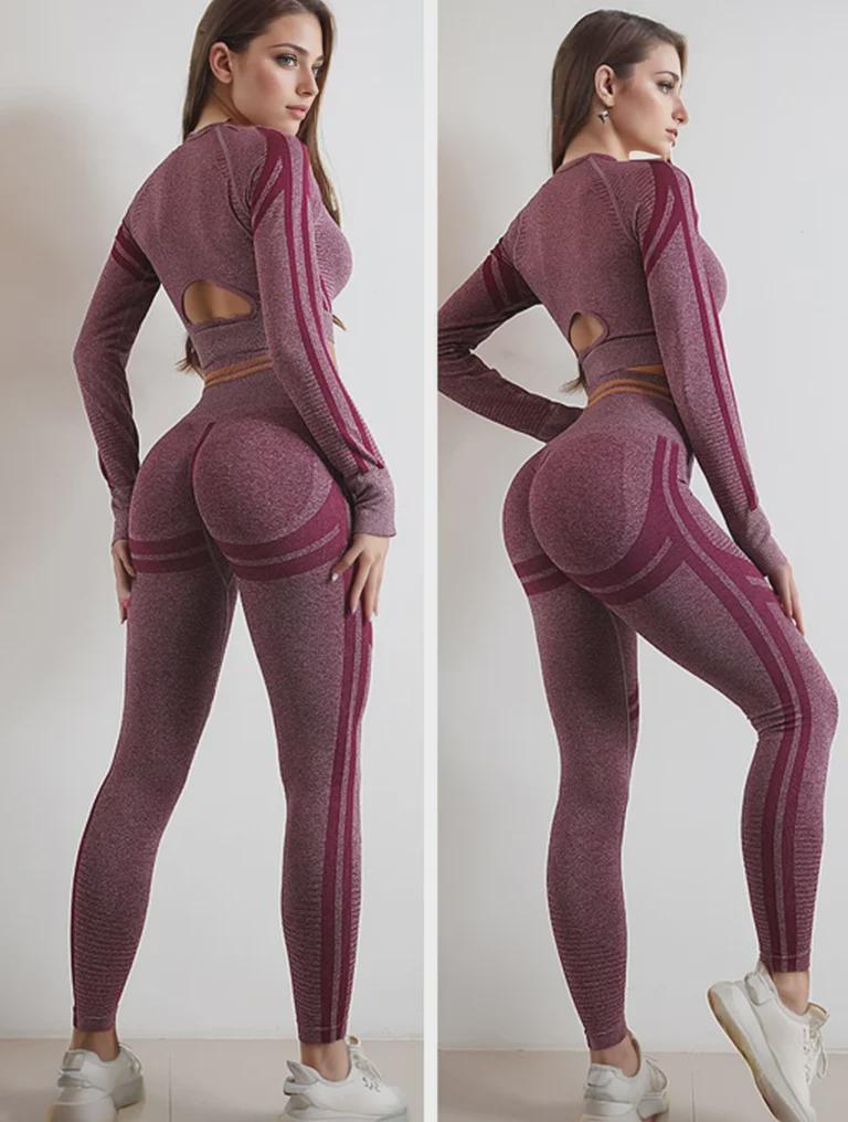 Women's 5-Piece Fitness Suit: Hip-lifting Yoga Pants, Beautiful Back Top, Short-Sleeved Knit Wear