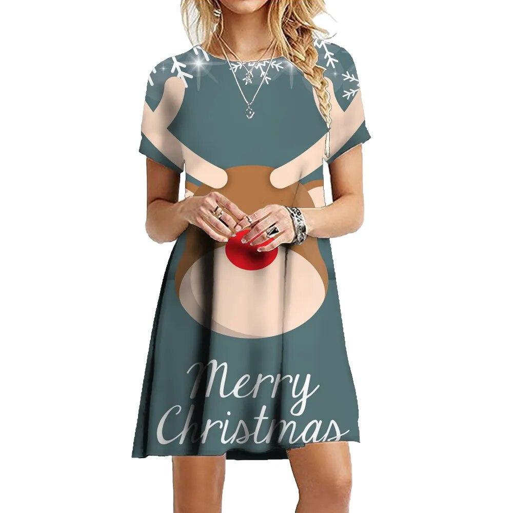 Women 3d Print Short Sleeve Midi Dress Plus Size Holiday Beach Dresses