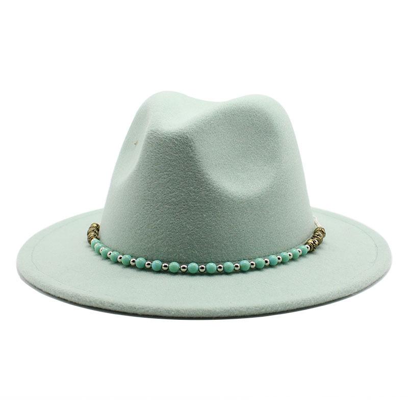 Chain Woolen British Retro Jazz Hat Big-Brimmed Top Hat Woolen Hat Retro Big-Brimmed Hat White Top Hat