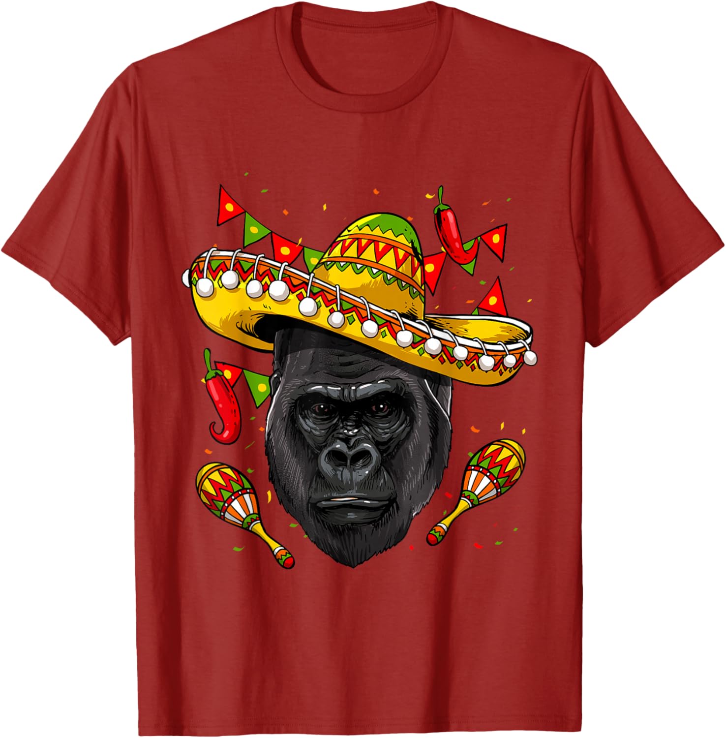 Gorilla Sombrero Fiesta Print Cotton Graphic Tee Cinco de Mayo T-Shirt for Men S