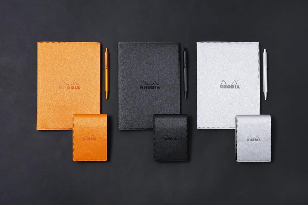 RHODIA Metallic PU Leather Ballpoint Pen Script Set Silver RHODIA A7 Notepad with 5mm RHODIA cfmtpu11setsv (Block No.11 White/80 Sheets, Grid)