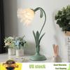 Bymaocar Green Table Lamp Flower Shape Handmade Light Lily Shaped Glass Desk Lighting with 4-way Rotary Switch & In-line Switch