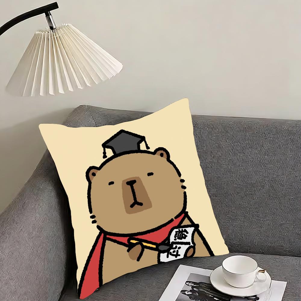 Capybara Cartoon Cute Cushion Cover Reversible Plush Pillow Cover – For Car, Sofa, Bedroom, Perfect As a Gift.