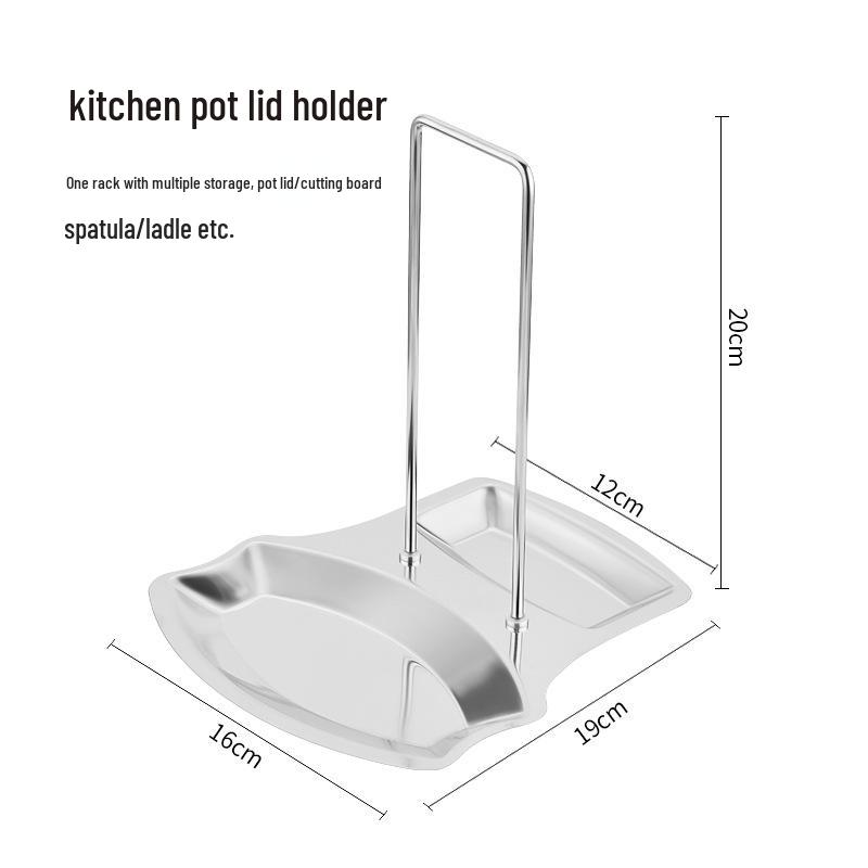 Stainless Steel Pot Lid and Ladle Rack - Tabletop, No-Drill, Removable Drain Shelf