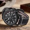 Megir Chronogragph Luksusmerke Kvarts Herreklokker Mote Skinn Sportsklokke Herre Luminous Army Militære armbåndsur