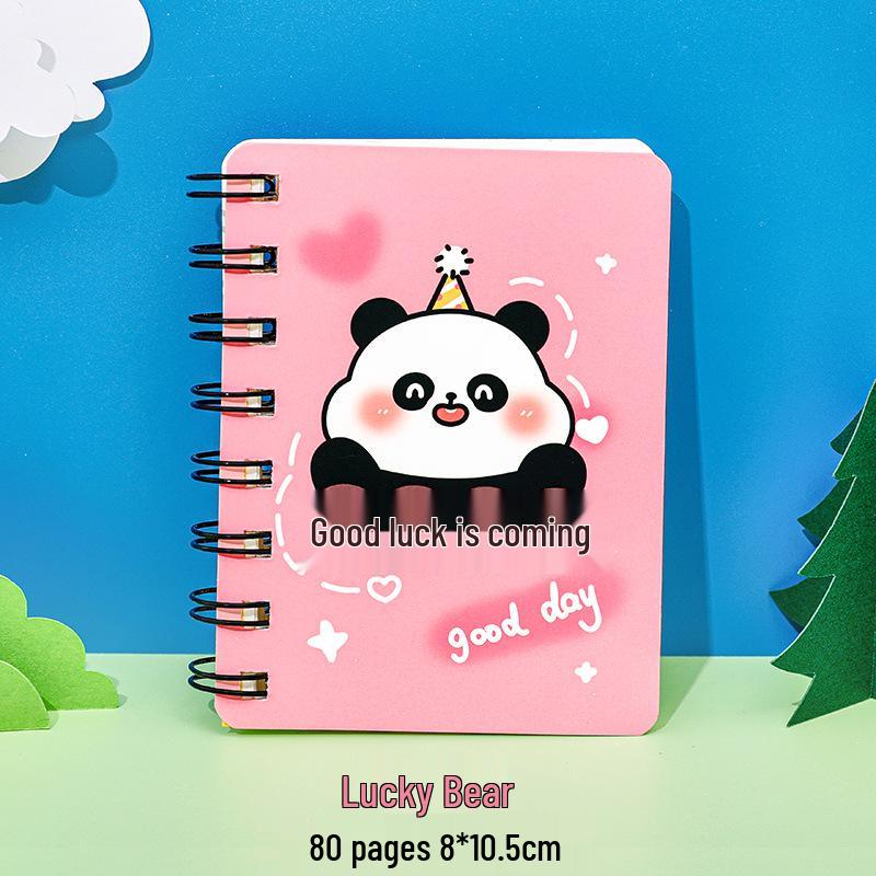 Cartoon Panda Mini Side-Flip Coil Notebook: Cute A7 Pocket Size with Motivational Text for Students