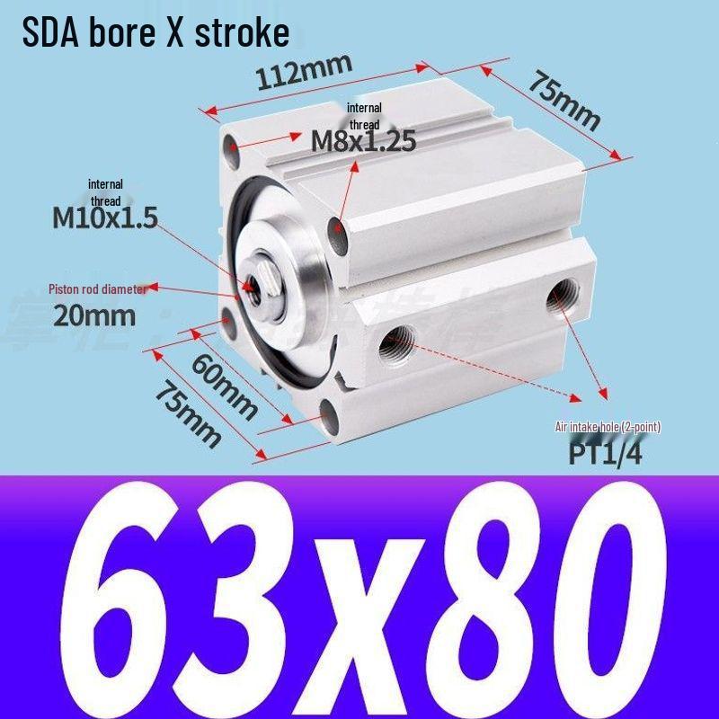 SDA Mini Pneumatic Cylinder, High Thrust, Thin Type, Bore Sizes 20/25/32/40/50