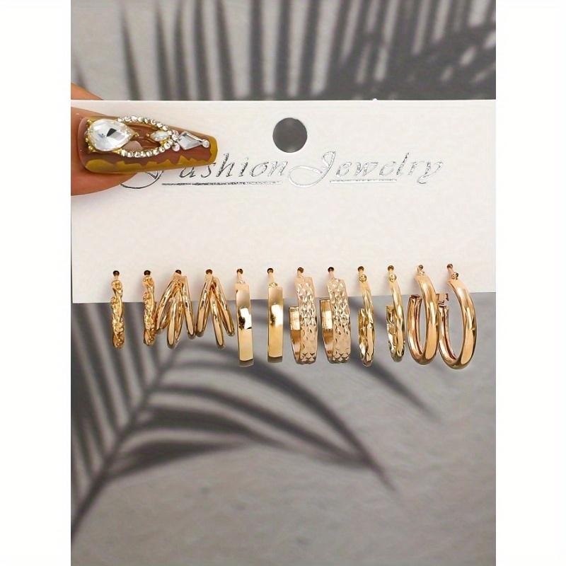 

Набор минималистичных геометрических серег-колец с глянцевым покрытием в форме ромба, 6 пар золотой