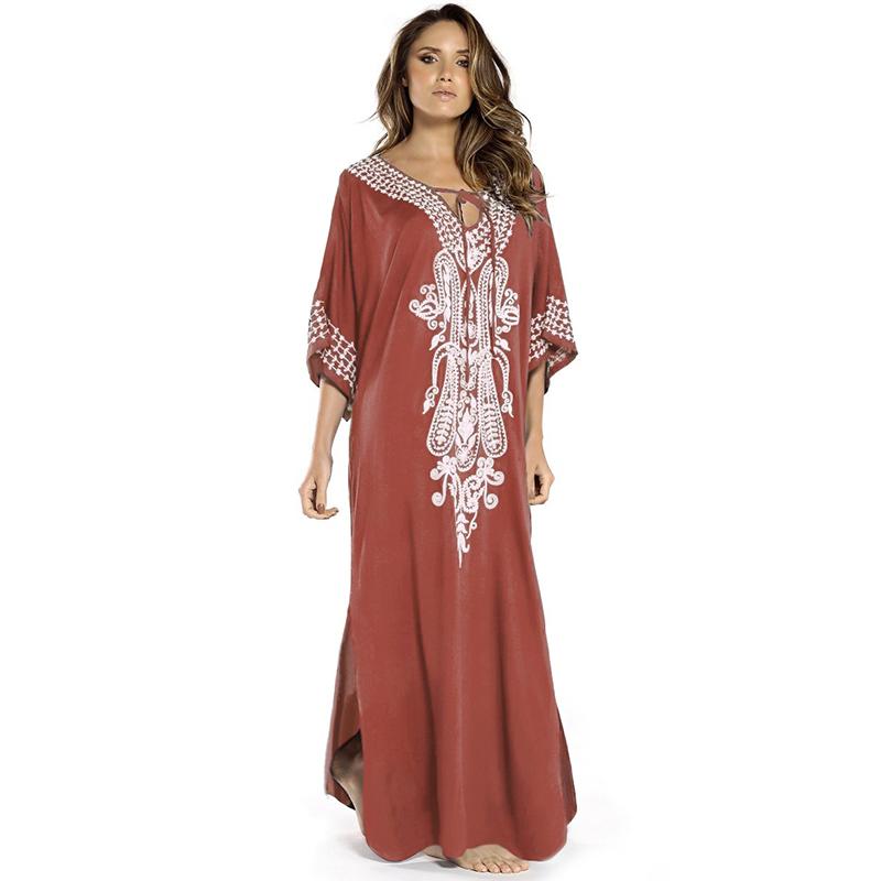 Copricostume da spiaggia in caftano con ricamo Copricostume da spiaggia in cotone Saida de Praia Costume da bagno da donna Copricostume bikini