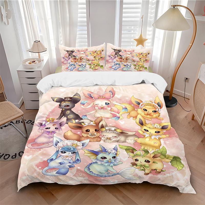 3pcs Enchanted Eeveelutions Bedding Set - 1 Soft Quilt Cover + 2 Pillowcases, Machine Washable - Suitable for All Seasons, Perfect Gift for