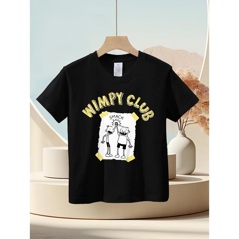 

European sizes Kids Cute Wimpy Club Cartoon Graphic T-Shirt - Soft Short Sleeve Round Neck Top, Casual Casual Attire for Summer 98cm чёрный