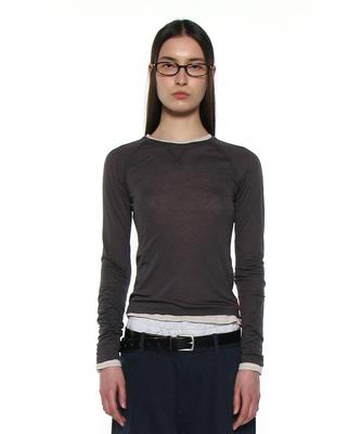 PARTIMENTO WOMEN Pwc Sheer Raglan Stitch Long Sleeve Tee_Charcoal