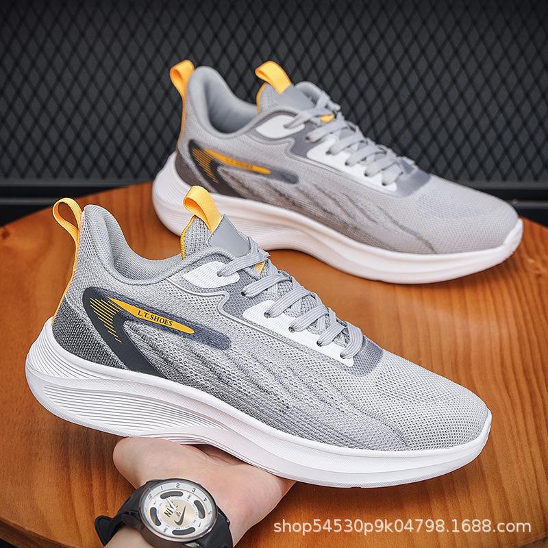 Men's shoes breathable middle school student fly-woven platform casual sports shoes men's summer net shoes versatile platform youth running shoes