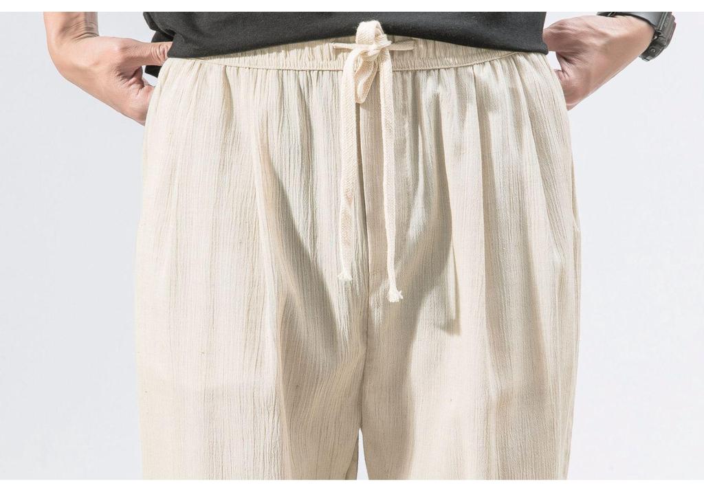 2024 Plus Size Men's Cotton Linen Harem Jogger Pants - Chinese & Japanese Style Lantern Design