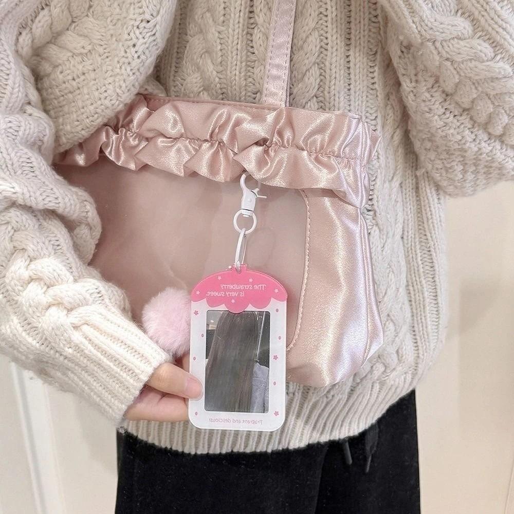 with Keychain Acrylic Photocard Holder Fruit Strawberry Ball Pendant Idol Card Display Protector Card Cover Idol Photo Card