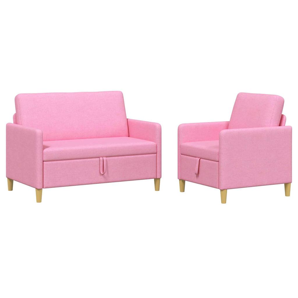2 Piece Storage Sofa Set In Pink Polyester