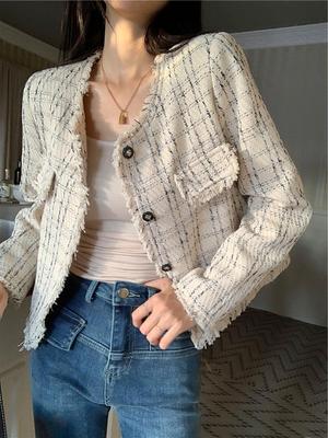 Chic Retro Style Fragrant Short Jacket for Women - Early Autumn 2023, Loose Slimming Long Sleeve Cardigan