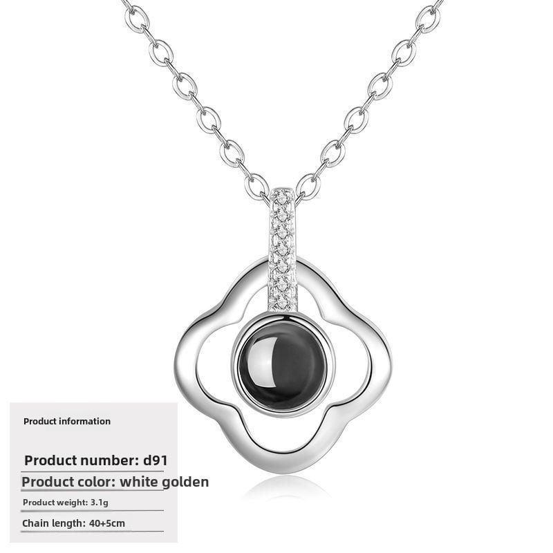 S925 Silver Peach Heart Projection Necklace 'I Love You' in 100 Languages